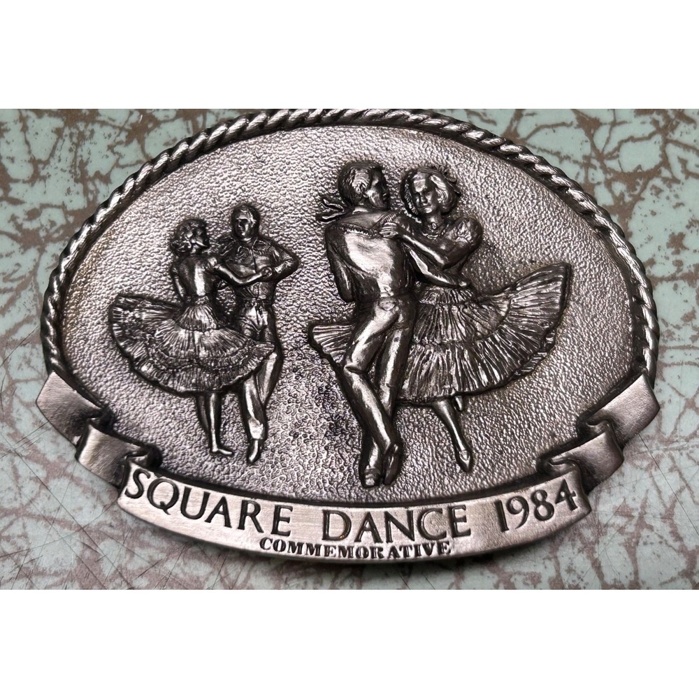 VTG 1984 Square Dance Belt Buckle Commemorative  Arroyo Grande  w/ Certificate